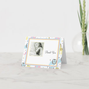 Tarjeta De Agradecimiento Bebés Animales Azul León Gracias