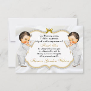 Tarjeta De Agradecimiento Bebés gemelos Baptism Gold Cross Gracias