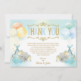 Tarjeta De Agradecimiento Bebés gemelos Elefante Baby Shower Sprinkle