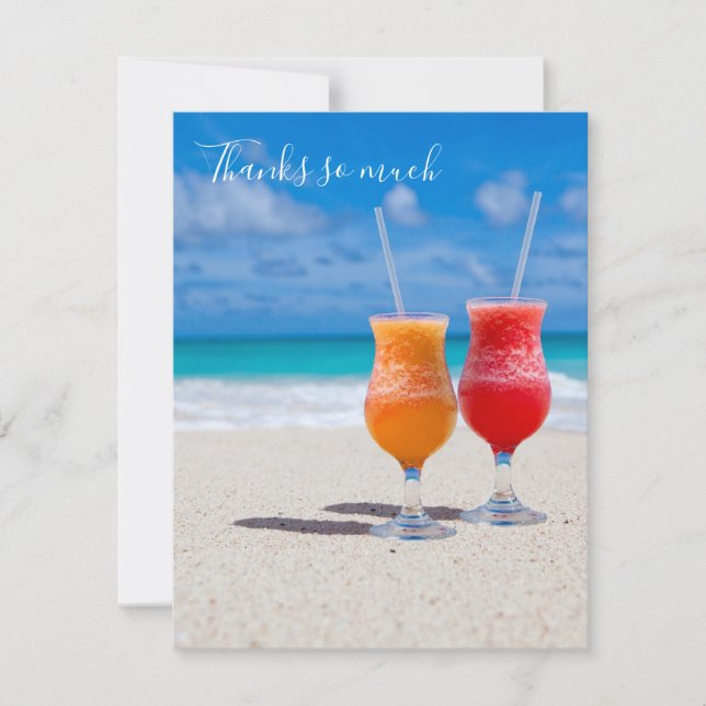 Tarjeta De Agradecimiento Bebidas en la playa Gracias Cartas Tropicales en B (Anverso)