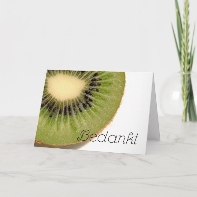 Tarjeta De Agradecimiento Bedankt - Gracias en holandés con fruta kiwi (Anverso)