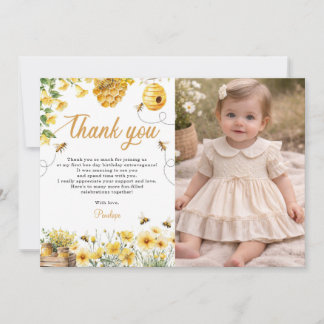 Tarjeta De Agradecimiento Bee Flower Yellow Birthday Photo