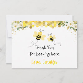 Tarjeta De Agradecimiento Bee Gold Floral Baby Shower Gracias