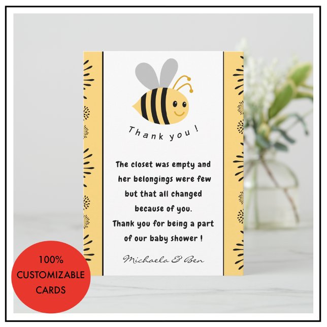 Tarjeta De Agradecimiento Bee gracias naipes Dulce como puede ser Bebé ducha (Bee thank you cards Sweet as can bee Baby shower)