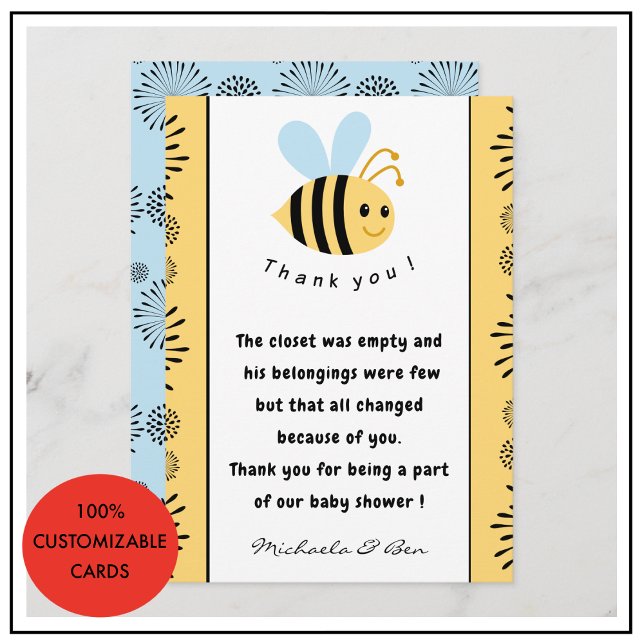 Tarjeta De Agradecimiento Bee gracias naipes Dulce como puede ser Bebé ducha (Bee-thank-you-cards-Sweet-as-can-bee-Baby-shower-2)