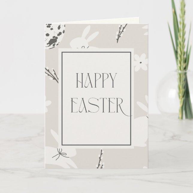 Tarjeta De Agradecimiento Beige and Cream Easter Bunny Pattern Holiday Card (Anverso)