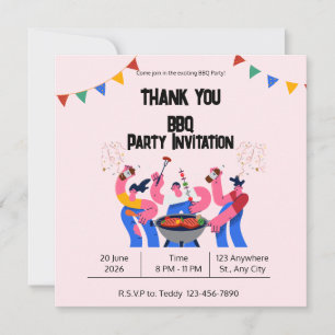Tarjeta de agradecimiento Beige Azul Divertida BBQ