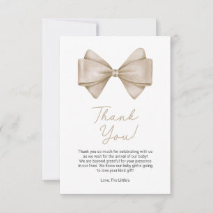 Tarjeta De Agradecimiento Beige Bow Modern Boho Baby Shower