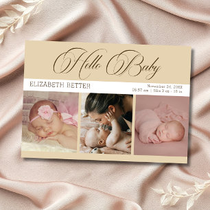 Tarjeta De Agradecimiento Beige Chic Hola Bebé Tres Fotos Bebé Gracias