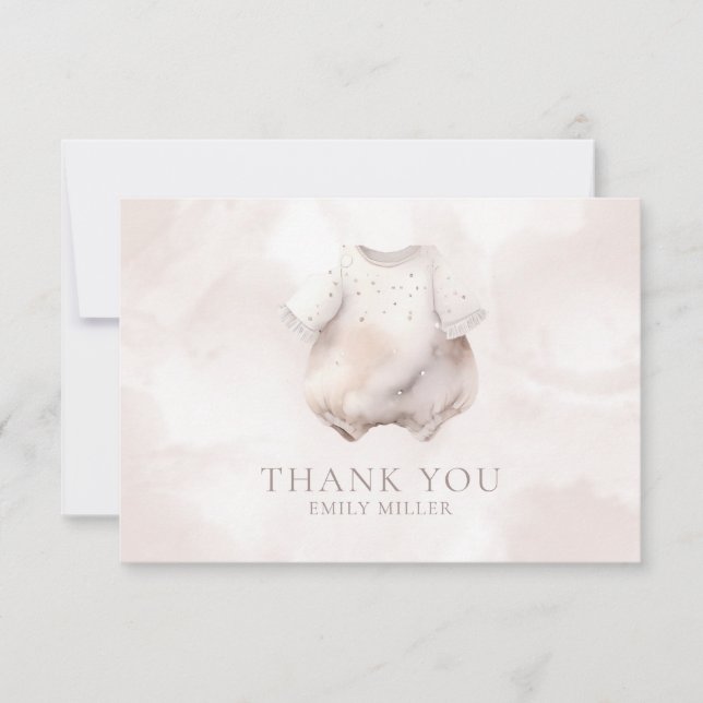 Tarjeta De Agradecimiento Beige Chica Baby Shower (Anverso)