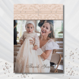 Tarjeta De Agradecimiento Beige Cross Christian Baptism Photo Thank You Card
