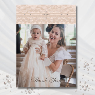 Tarjeta De Agradecimiento Beige Cross Christian Baptism Photo Thank You Card
