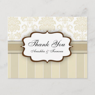 Tarjeta De Agradecimiento Beige Damask Stripe Boda Gracias
