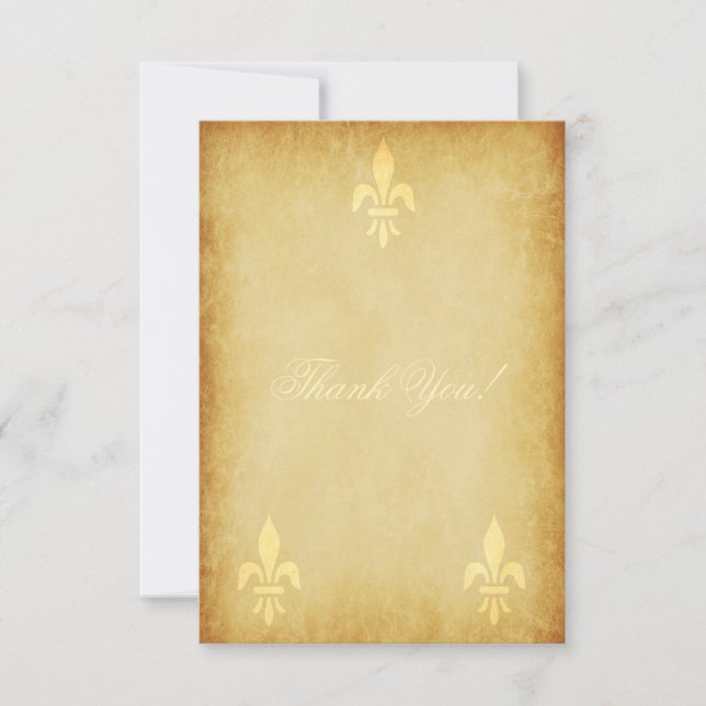 Tarjeta De Agradecimiento Beige de oro de lujo estilo francés fleur de lis (Anverso)