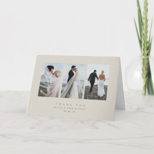 Tarjeta De Agradecimiento Beige Elegant Minimal Boda de foto triple