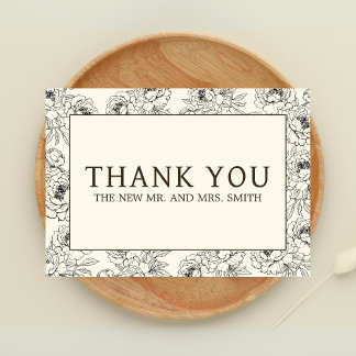 Tarjeta De Agradecimiento Beige Floral Boda