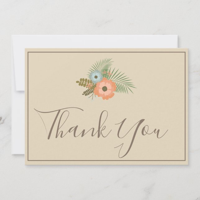 Tarjeta De Agradecimiento Beige Gracias a ti Hermosa floral (Anverso)