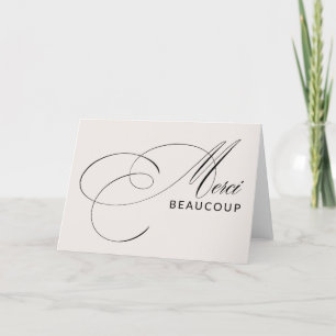 Tarjeta De Agradecimiento Beige Merci Beaucoup Elegante Caligrafía Gracias