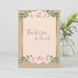 Tarjeta De Agradecimiento Beige Rubor Peach Floral Romántico Elegante