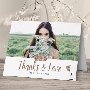 Tarjeta de agradecimiento beige y dusty rose para