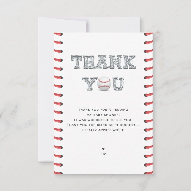 Tarjeta De Agradecimiento Béisbol Baby Shower (Anverso)