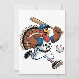 Tarjeta De Agradecimiento Béisbol de Acción de Gracias Turquía Batter Gobble
