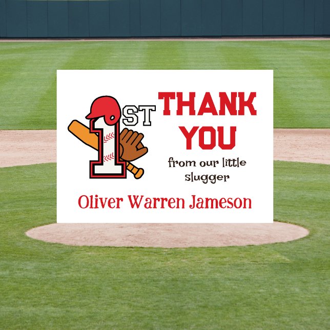 Tarjeta De Agradecimiento Béisbol de cumpleaños 1 niño (boy's baseball 1st birthday thank you card)