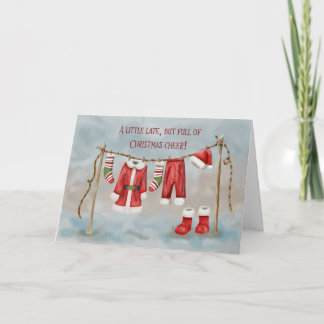 Tarjeta De Agradecimiento Belated Christmas with Santa’s Outfit on Clothesl