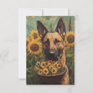 Tarjeta De Agradecimiento Belgian Malinois with a Basket of Sunflowers