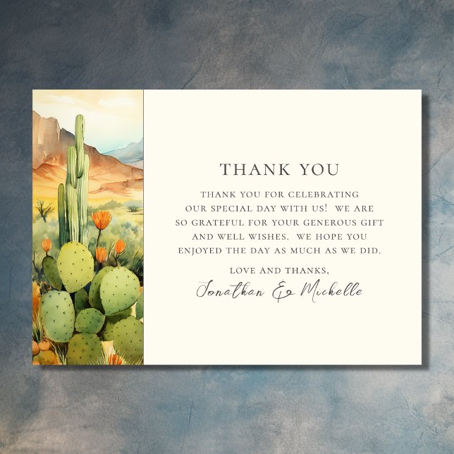 Tarjeta De Agradecimiento Bella acuarela Desierto Cactus Boda (Front - Beautiful Watercolor Desert Cactus Wedding Thank You Card)
