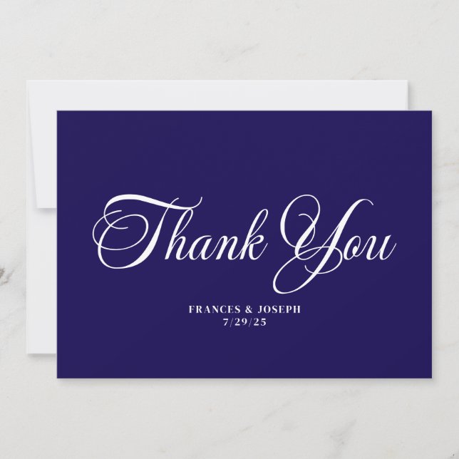 Tarjeta De Agradecimiento Bella azul oscuro Boda de escritura formal (Anverso)
