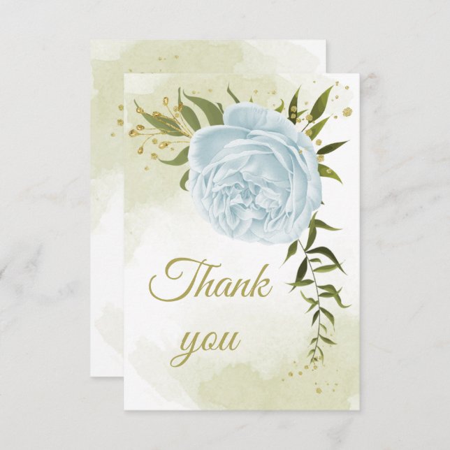 Tarjeta De Agradecimiento bellas flores azules verde botánico (Anverso / Reverso)