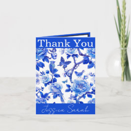 Tarjeta De Agradecimiento Belleza floral azul y blanca