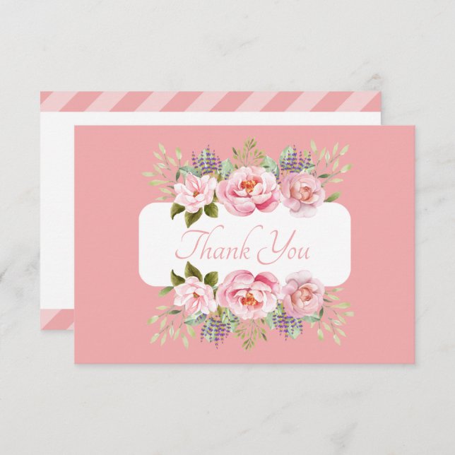 Tarjeta De Agradecimiento Bello Floral Rosa (Anverso / Reverso)