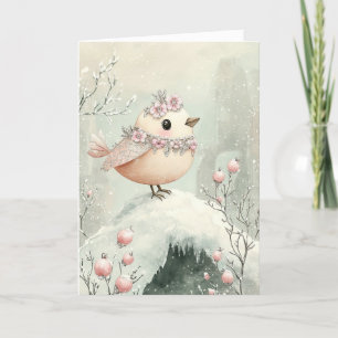 Tarjeta De Agradecimiento Bellos Navidades rosados Bird Blank