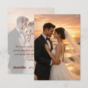 Tarjeta De Agradecimiento Bellos votos de boda romántica en la playa al atar