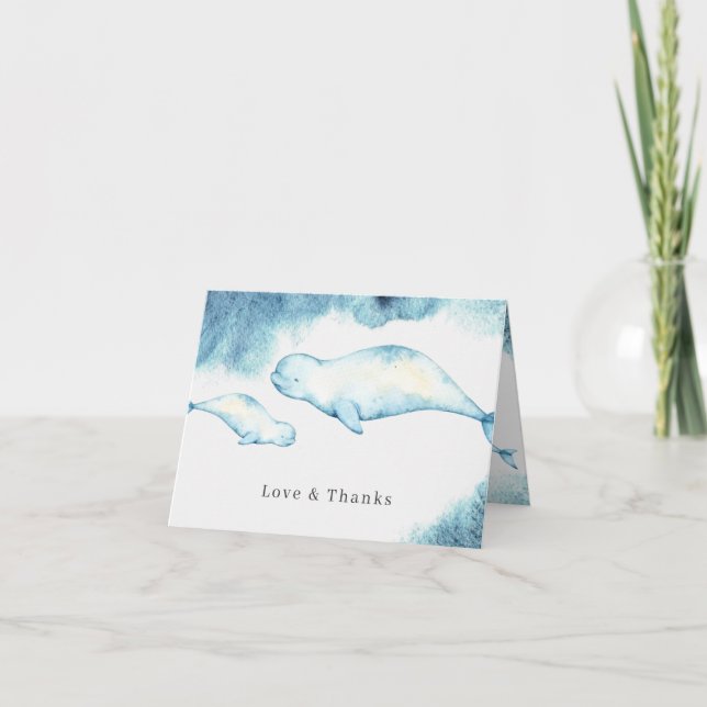 Tarjeta De Agradecimiento Beluga | Ocean Baby Shower Gracias (Anverso)