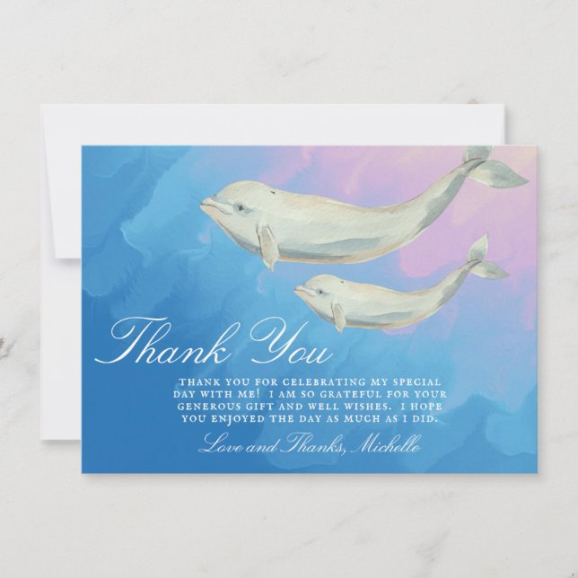 Tarjeta De Agradecimiento Beluga Whale Mom y Calf Baby Shower (Anverso)