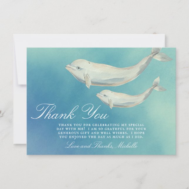 Tarjeta De Agradecimiento Beluga Whale Mom y Calf Baby Shower (Anverso)