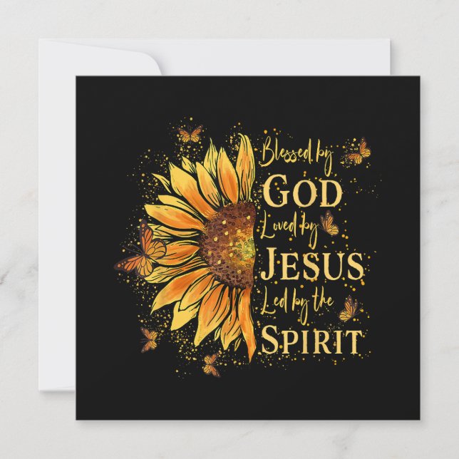 Tarjeta De Agradecimiento Bendecido Por Dios - Amado Por Jesús, Girasol (Anverso)
