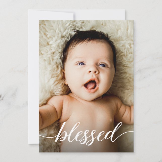 Tarjeta De Agradecimiento Bendita escritura moderna Cross Baby Baptism Photo (Anverso)