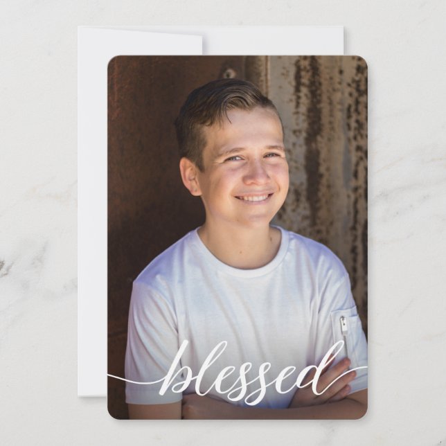 Tarjeta De Agradecimiento Bendita primera foto de niño de la Santa Comunión  (Anverso)