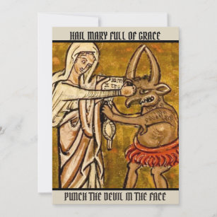 Tarjeta De Agradecimiento Bendita Virgen María golpea al diablo en la cara