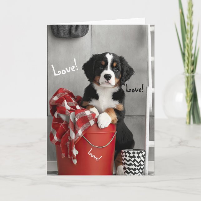 Tarjeta De Agradecimiento Bernese Mountain Dog Puppy Valentcard (Anverso)