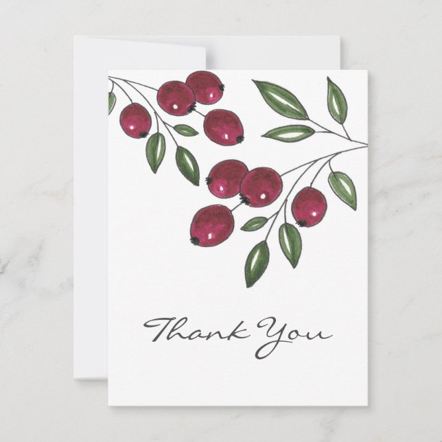 Tarjeta De Agradecimiento Berries Rojas de Borgoña dibujadas a mano (Anverso)
