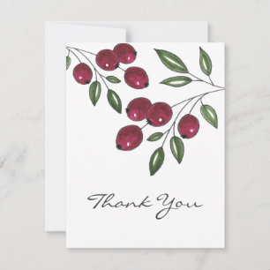 Tarjeta De Agradecimiento Berries Rojas de Borgoña dibujadas a mano