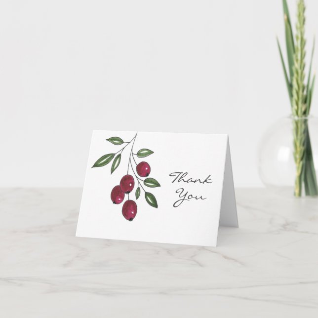 Tarjeta De Agradecimiento Berries Rojas de Borgoña dibujadas a mano (Anverso)