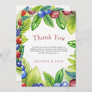 Tarjeta De Agradecimiento Berries Strawberry Berry Sweet Baby Shower
