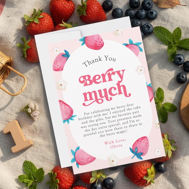 Tarjeta De Agradecimiento Berry 1er cumpleaños Fiesta de fresa por primer cu (Subido por el creador)
