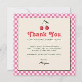 Tarjeta De Agradecimiento Berry Cherry Retro Hot Pink Cumpleaños